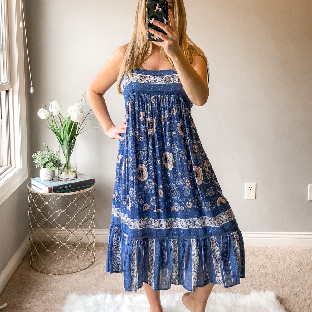 Spell Blue Floral Midi Dress